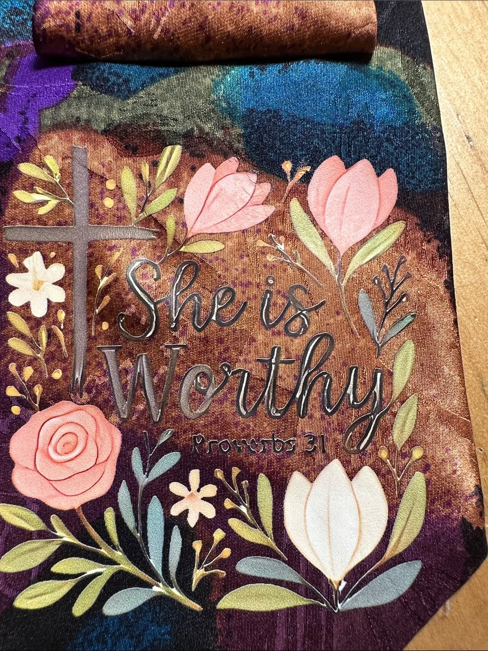 She Is Worthy Floral Silk Necklace Tie